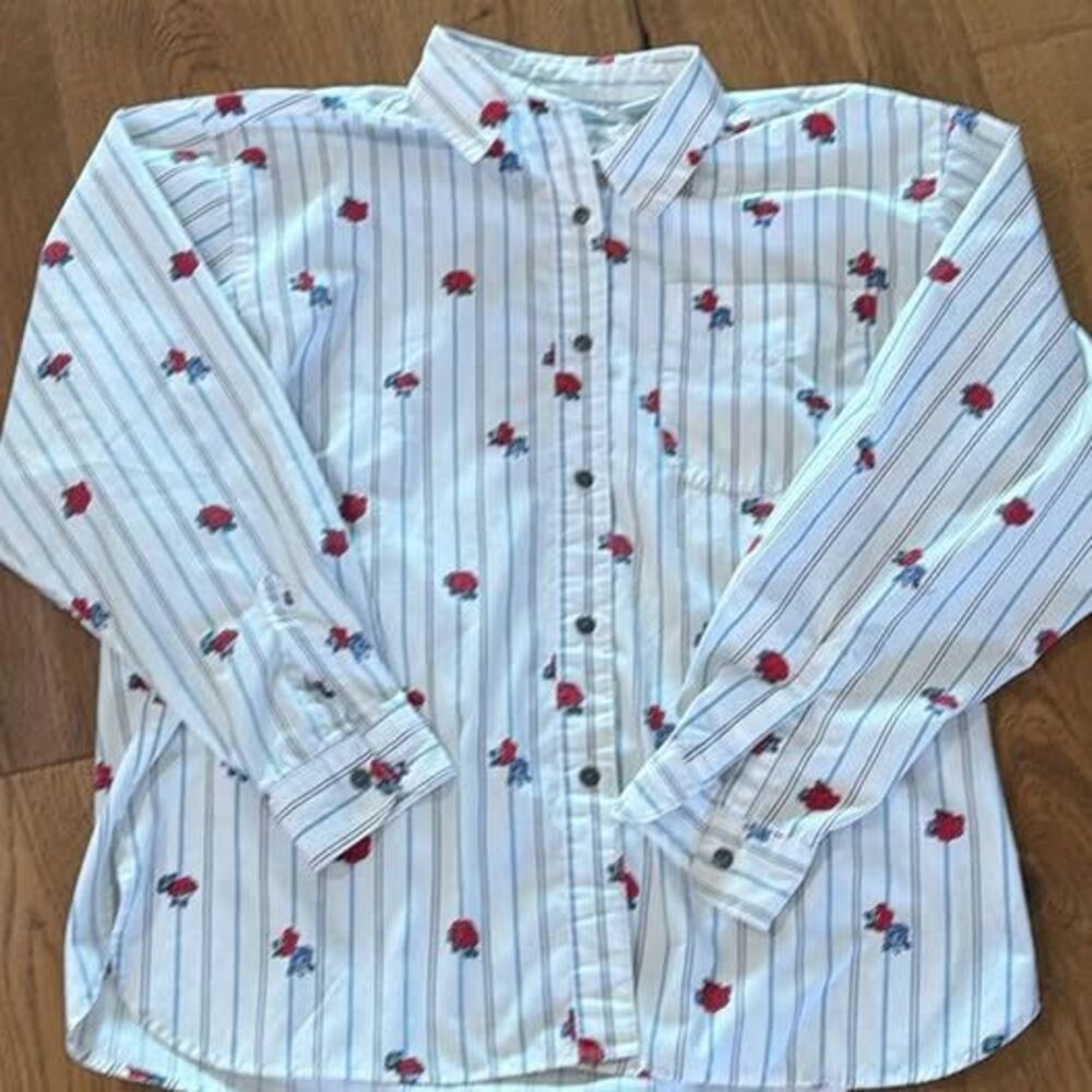 Vintage 1990s Levi's Travelers Striped Rose Print Button Down Shirt Size S